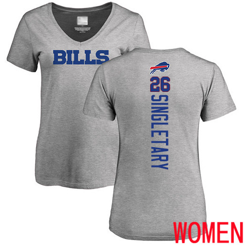 NFL Women Buffalo Bills #26 Devin Singletary Ash Backer V-Neck T Shirt